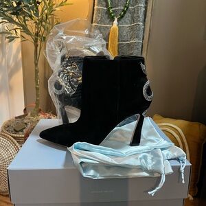 New ANTONIO MELANI Black Heeled Boots with Silver Accents